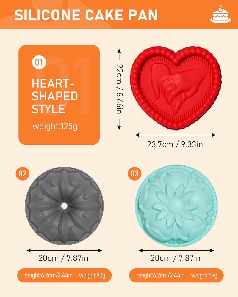 JOYPICKS 3 Pack Silicone Cake Molds Nonstick, Christmas Silicone Bundt Cake Pan, Baking Pan for Cake,Brownie Bread Jello and Pies, Tarts - Image 3
